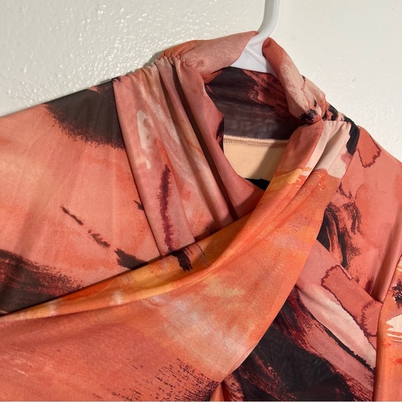 New York & Co Wrap Neck Blouse Orange Pink Marble S - Picture 5 of 10